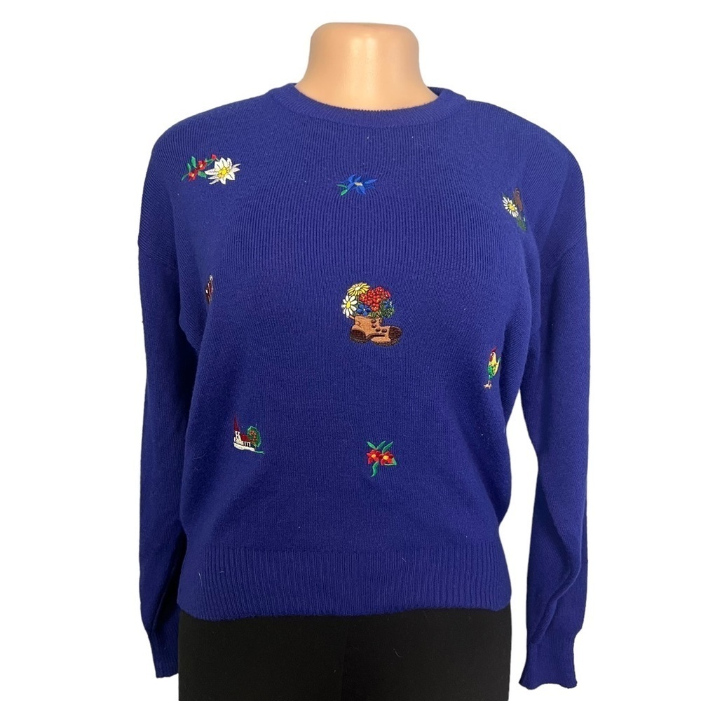 Meister Vintage Purple Knit Embroidered Cottage Core Sweater